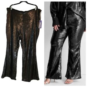 NWT Future Collective black sequin stretch flare pants.  Women's size 20W/22W